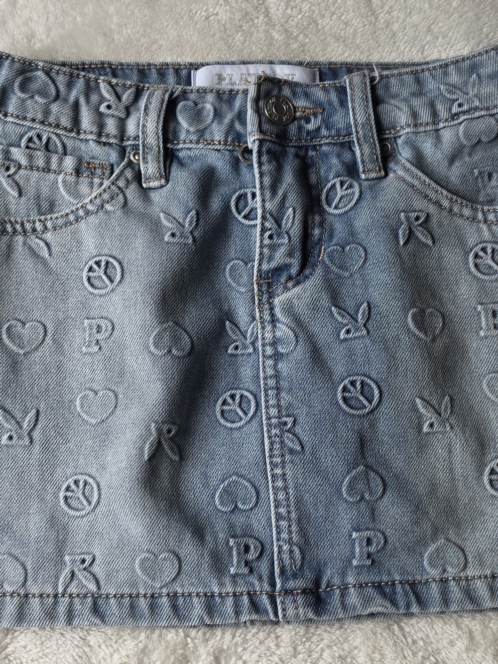 PLAYBOY Light Blue Embroidered Logo Denim Skirt